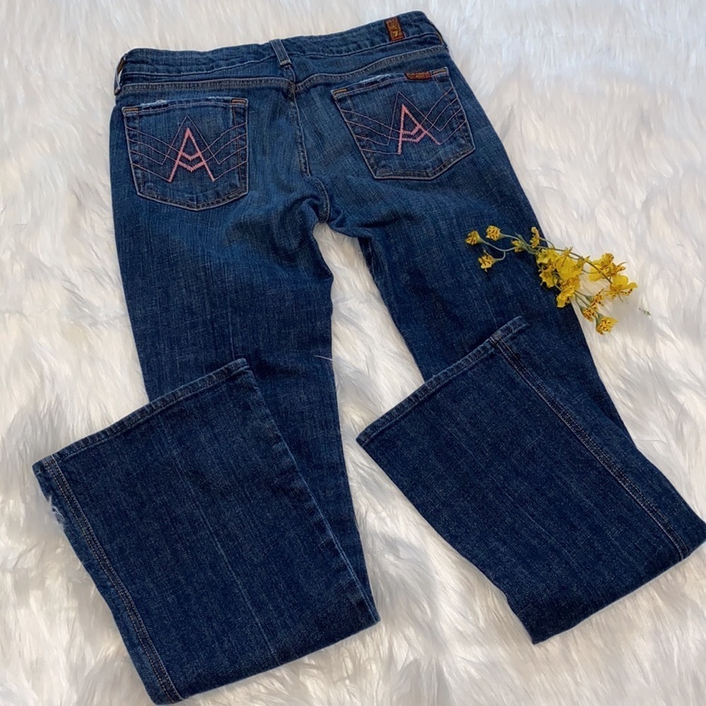 7 For All Mankind Pink A Pocket Jeans Sz 29 Boot Womens $225 Medium Wash euc